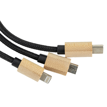 Logotrade corporate gift picture of: 3-in-1 cable with elighted logo in a wooden casing, LH-ZMU06