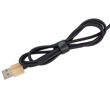 Logo trade advertising products picture of: 3-in-1 cable with elighted logo in a wooden casing, LH-ZMU06