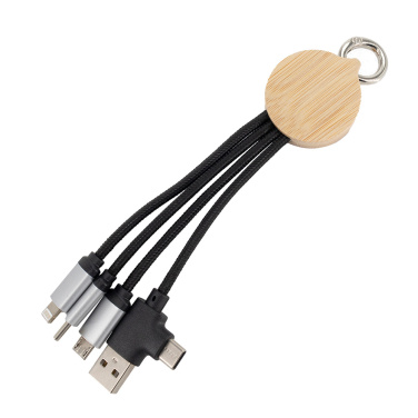 Logo trade corporate gifts picture of: 4-in-1 cable with elighted logo in a wooden casing, LH-ZMU05