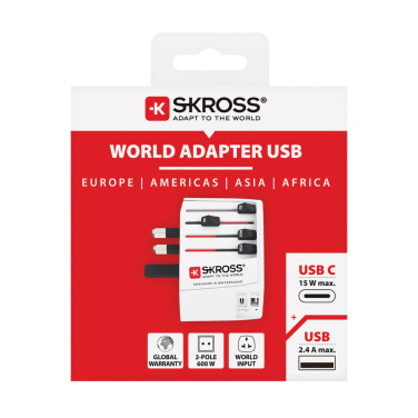 Logo trade promotional products image of: SKROSS World Travel Adapter MUV 2-pole with USB A and C