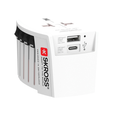 Logo trade promotional giveaways image of: SKROSS World Travel Adapter MUV 2-pole with USB A and C