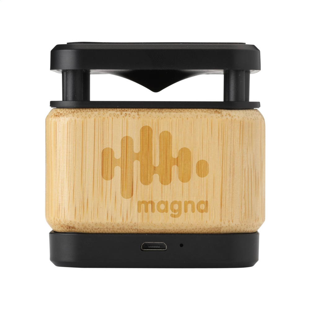 Logo trade promotional gifts image of: Bamboo Block Speaker with wireless charger