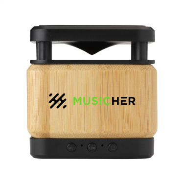 Logo trade promotional gifts image of: Bamboo Block Speaker with wireless charger