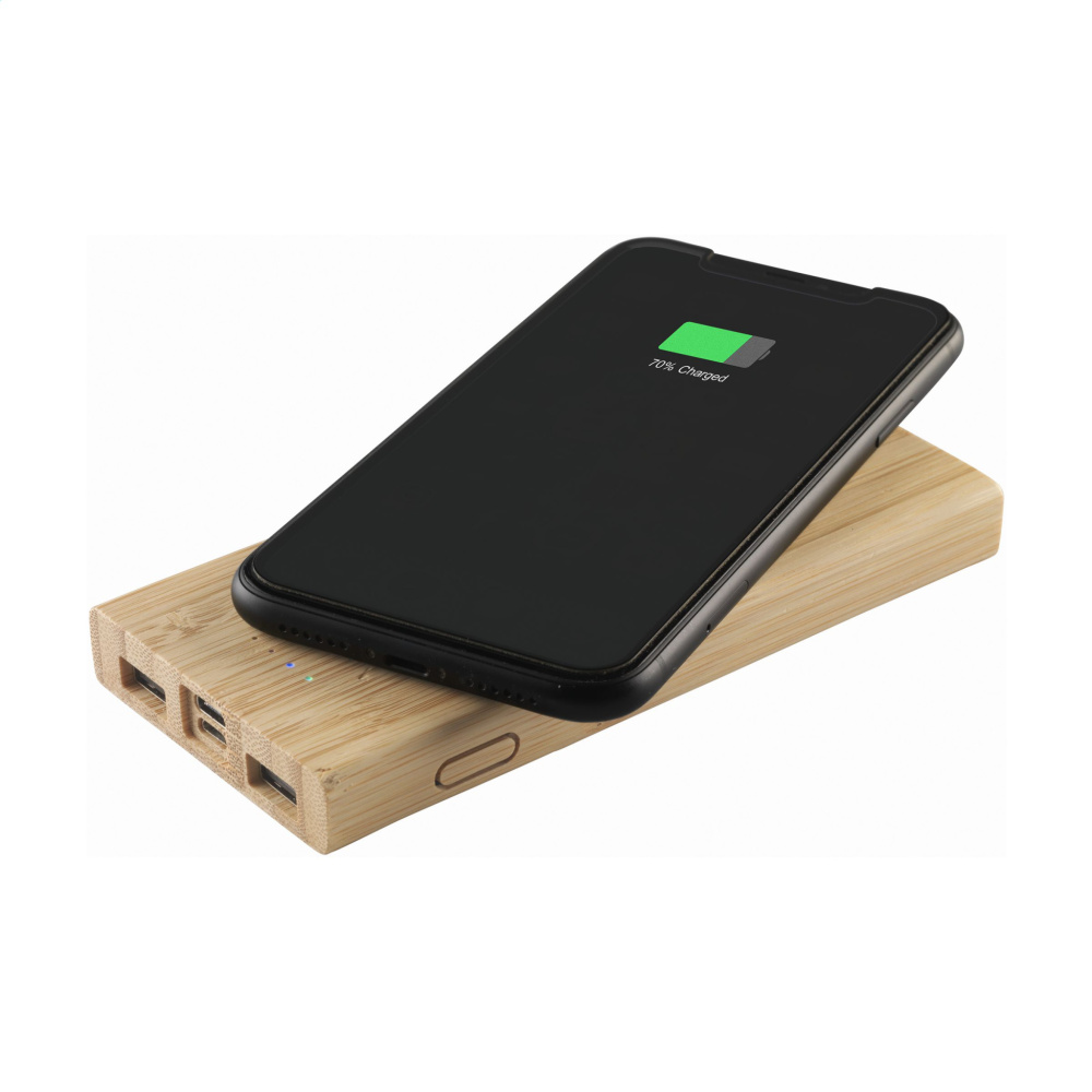 Logo trade corporate gift photo of: Bamboo 8000 Wireless Powerbank wireless charger