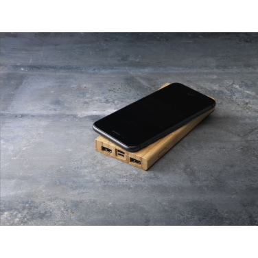 Logo trade corporate gifts image of: Bamboo 8000 Wireless Powerbank wireless charger