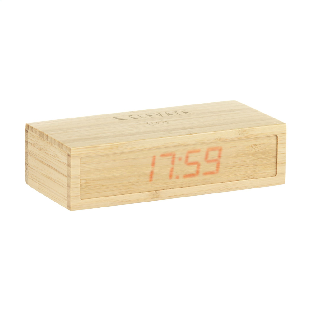 Logotrade promotional product image of: Bamboo Alarm Clock with Wireless Charger