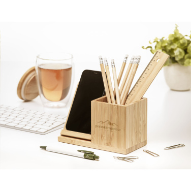 Logotrade promotional merchandise photo of: Bamboo Boss 15W charger/pen holder