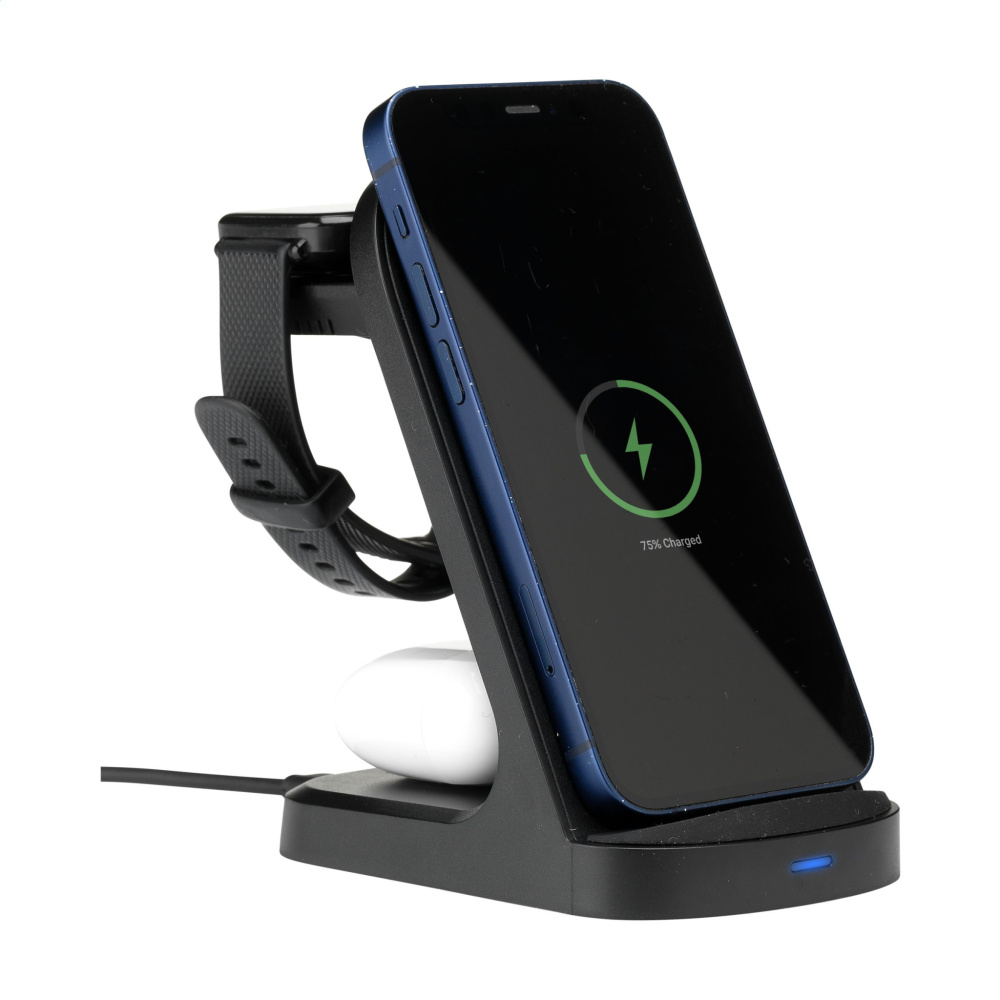 Logo trade business gift photo of: Triple-Up RCS Recycled ABS Wireless Charger Stand