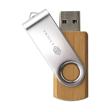 Logo trade promotional items image of: USB Twist Bamboo from stock 32 GB