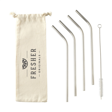 Logo trade promotional item photo of: ECO RVS 4 pieces ECO Straw Set stainless-steel straws