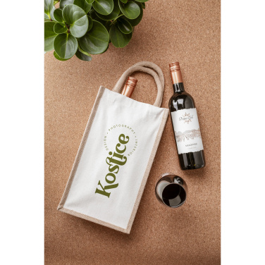 Logo trade corporate gifts image of: Jute Canvas Double Wine Bag