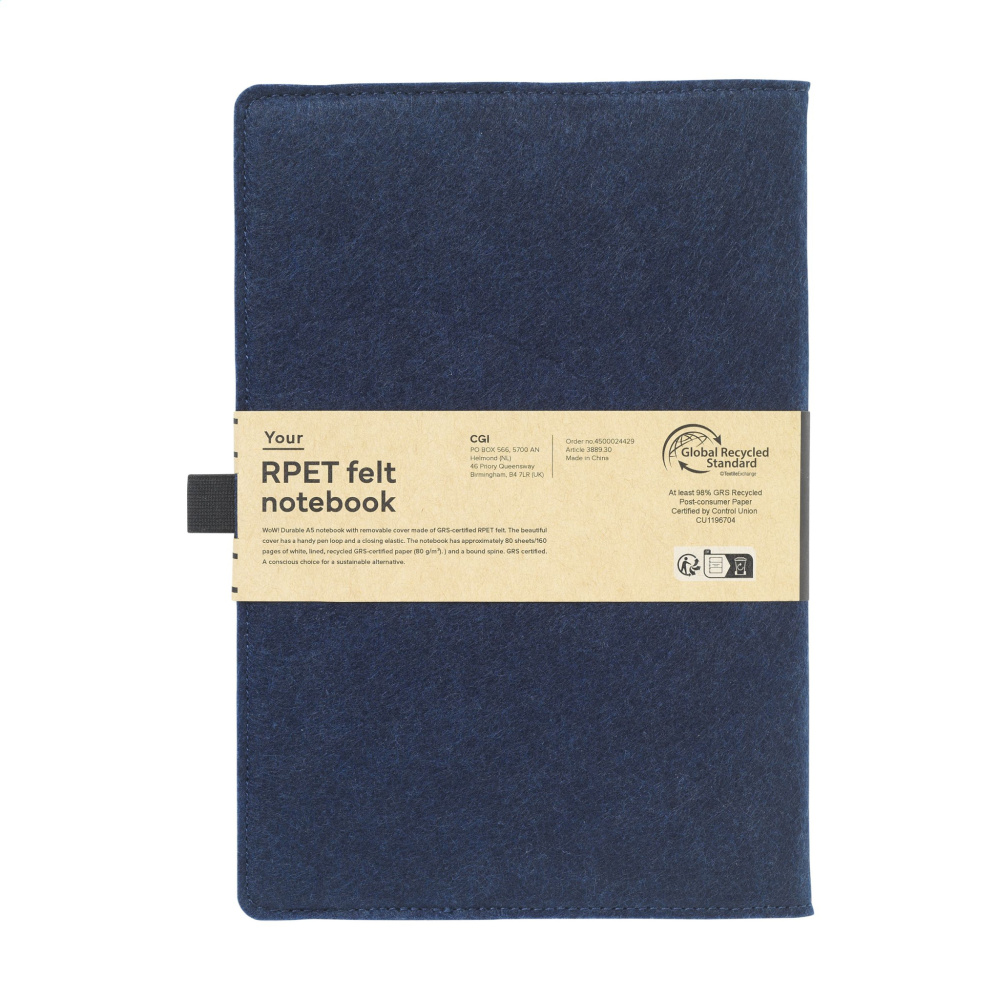 Logo trade promotional merchandise image of: Felty GRS RPET Paper Notebook A5