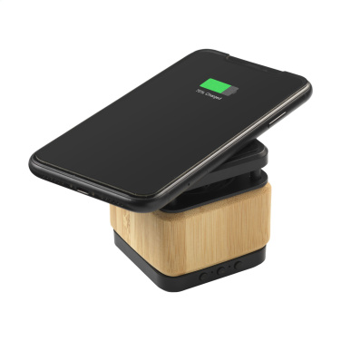 Logotrade advertising products photo of: Bamboo Block Speaker with wireless charger