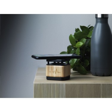 Logo trade promotional products picture of: Bamboo Block Speaker with wireless charger