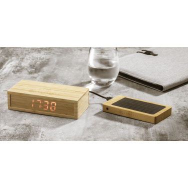 Logo trade corporate gifts image of: Bamboo Alarm Clock with Wireless Charger