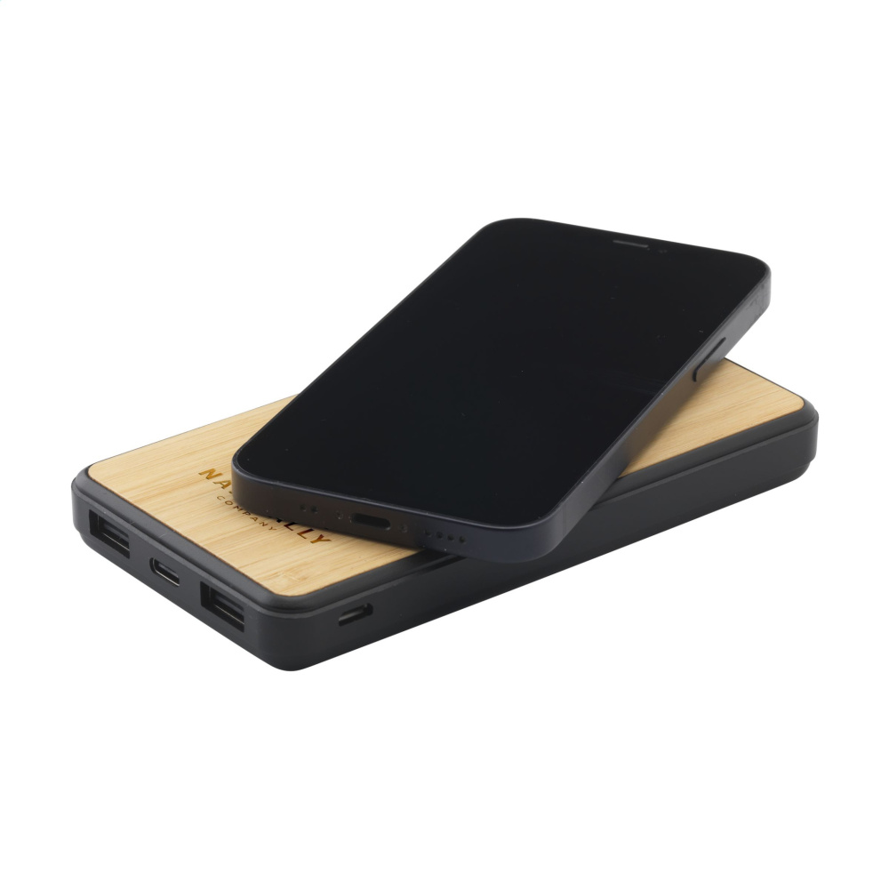 Logo trade business gifts image of: Boru Bamboo RCS Recycled ABS Powerbank Wireless Charger