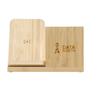 Logo trade corporate gift photo of: Bamboo Boss 15W charger/pen holder