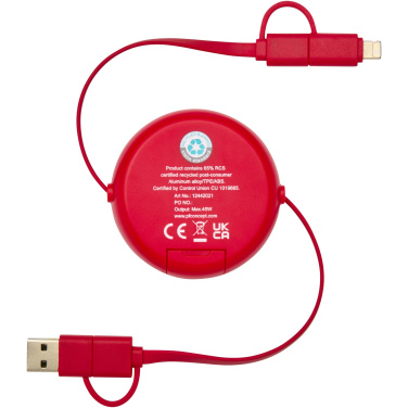 Logo trade advertising products image of: Alasia 5-in-1 100 cm recycled plastic and aluminium retractable data sync and 45W fast charge cable