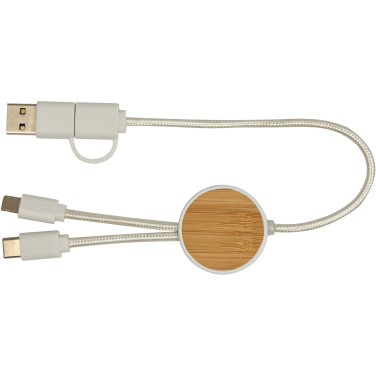 Logotrade promotional merchandise image of: Chechia 5-in-1 recycled plastic 30 cm data sync and 27W fast charge cable with bamboo details