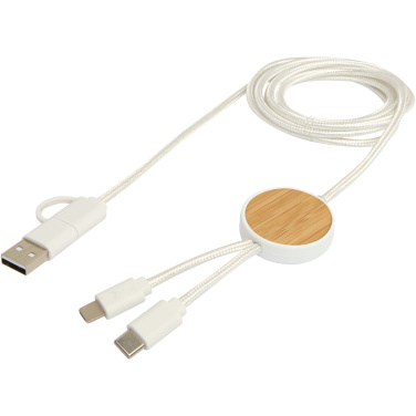 Logo trade promotional merchandise photo of: Chechia 5-in-1 recycled plastic 150 cm data sync and 27W fast charge cable with bamboo details