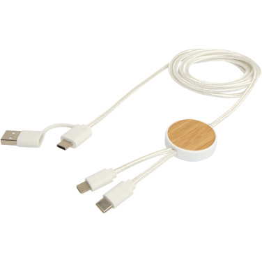 Logotrade promotional giveaways photo of: Chechia 5-in-1 recycled plastic 150 cm data sync and 27W fast charge cable with bamboo details