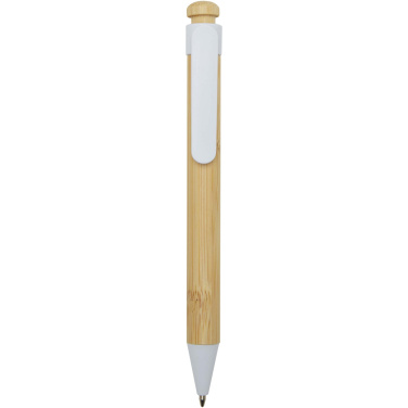 Logo trade business gifts image of: Rattan bamboo and recycled plastic ballpoint pen (black ink)