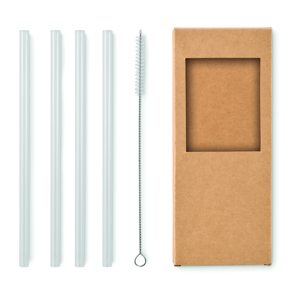 Logo trade business gift photo of: 4 reusable glass straws