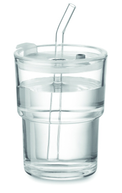 Logo trade corporate gifts picture of: Glass tumbler with straw 400ml