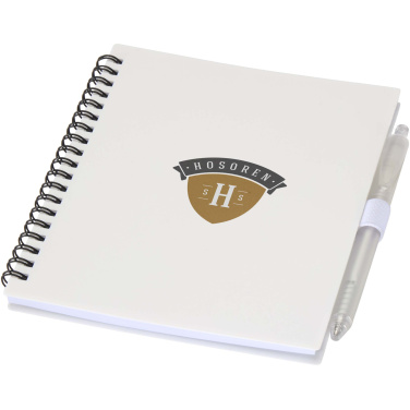 Logo trade business gifts image of: Niove recycled plastic soft cover notebook and ballpoint pen set (blue ink)
