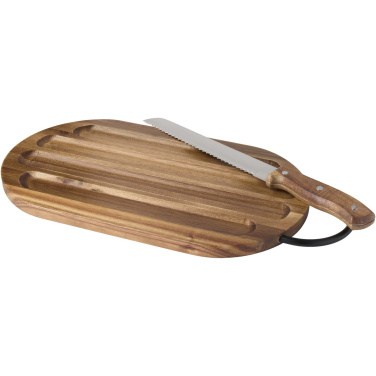 Logotrade promotional merchandise photo of: Prestige acacia wood chopping board with bread knife