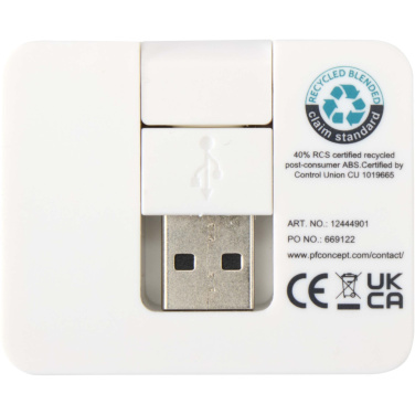 Logo trade promotional gift photo of: Gaia 4-port USB hub with USB-A and Type-C output and dual input - made from recycled plastic