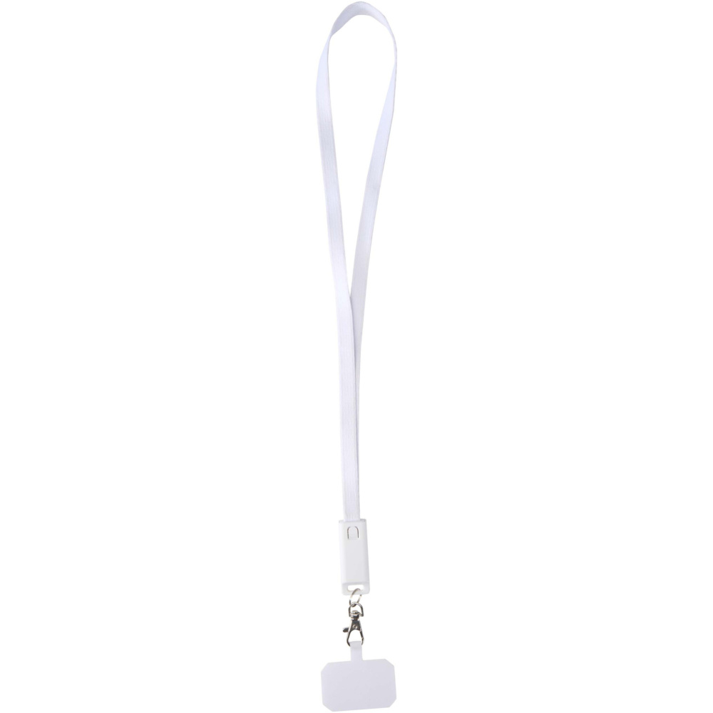 Logotrade promotional item picture of: Franz recycled plastic smartphone lanyard with built-in data sync and 65W fast charge 5-in-1 cable
