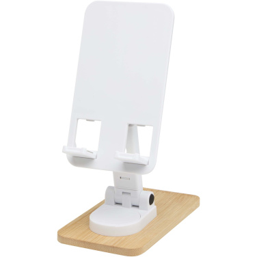 Logotrade promotional merchandise picture of: Alfirk recycled plastic foldeable desk phone stand with bamboo details