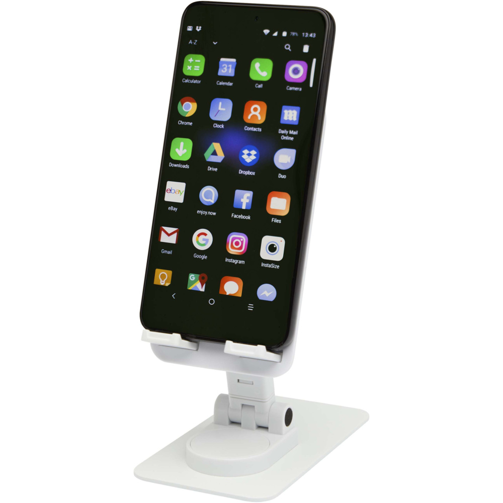 Logo trade promotional gift photo of: Alhena recycled plastic foldeable phone holder with metal desk stand