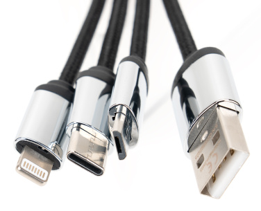 Logo trade business gift photo of: 4-in-1 cable with elighted logo in a wooden casing