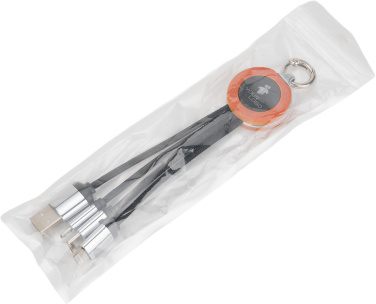 Logo trade promotional merchandise picture of: 4-in-1 cable with elighted logo in a wooden casing