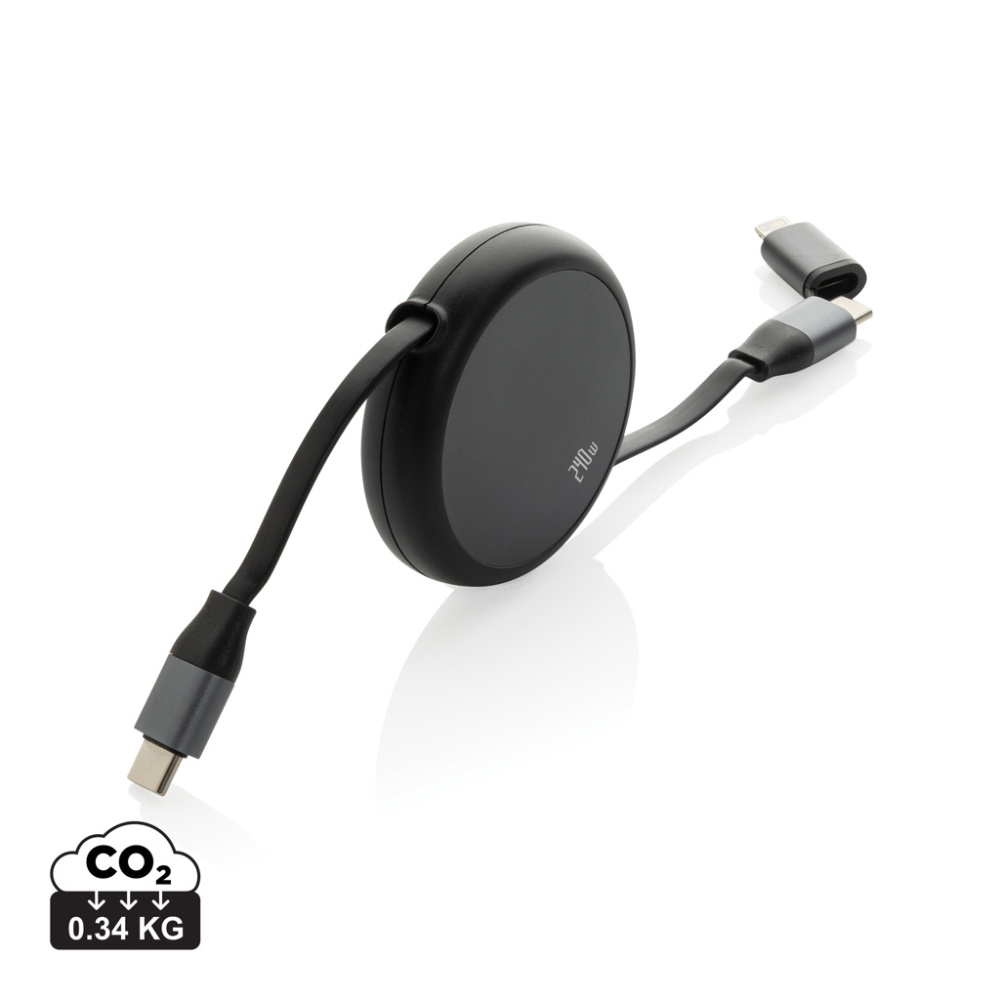 Logo trade promotional products image of: Terra RCS recycled aluminium retractable 240W 2-in-1 cable