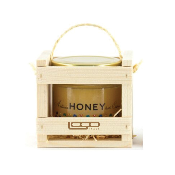 Logotrade promotional products photo of: ##Flower honey in a wooden box, 300 ml with custom design