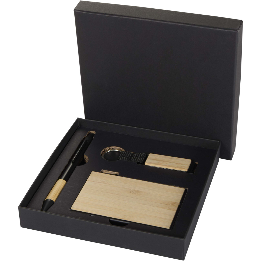 Logo trade corporate gifts picture of: Minka RCS recycled aluminium ballpoint pen, keychain and RFID card holder gift set