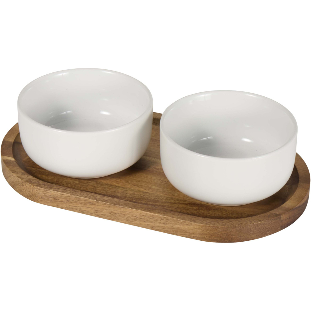 Logo trade promotional giveaways picture of: Noa wooden tray and ceramic serving bowls set