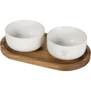 Logotrade business gift image of: Noa wooden tray and ceramic serving bowls set