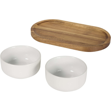 Logo trade promotional merchandise picture of: Noa wooden tray and ceramic serving bowls set
