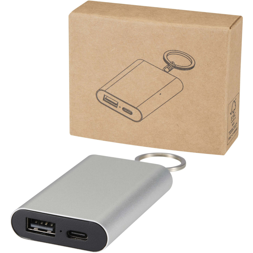 Logotrade promotional merchandise photo of: Arcturus 2000 mAh recycled aluminium power bank with keychain