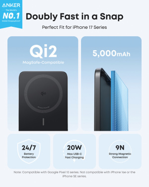 Logo trade promotional merchandise image of: Anker Nano Wireless Power Bank 5K 15W MagGo slim Qi 2.0