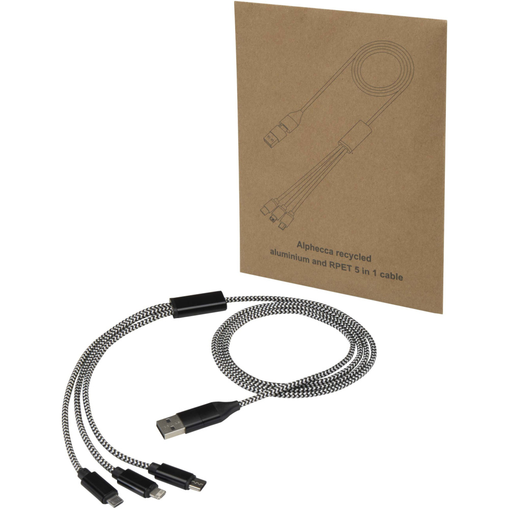 Logotrade promotional merchandise image of: Alphecca recycled aluminium and RPET 5-in-1 charging cable 