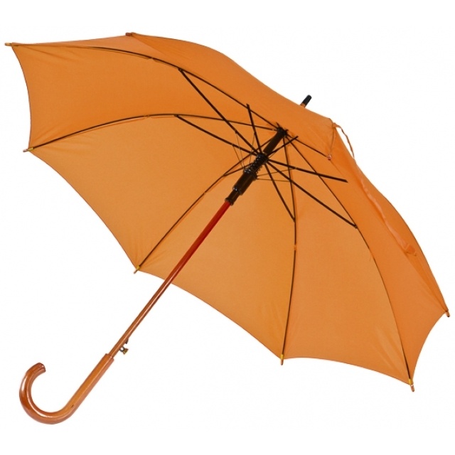 Logo trade reklaamtooted foto: Nancy puidust käepidemega vihmavari, oranž