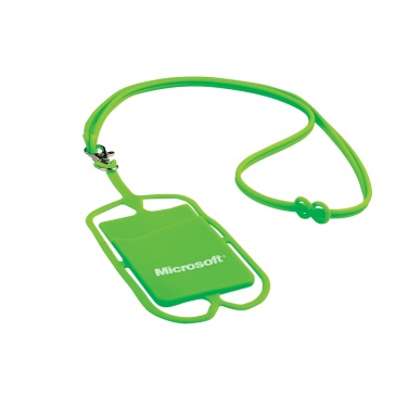 Logotrade meene foto: Silikoonist mobiilitasku kaardihoidjaga, roheline