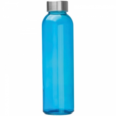 Logo trade reklaamkingituse pilt: Klaasist joogipudel koos trükiga, sinine