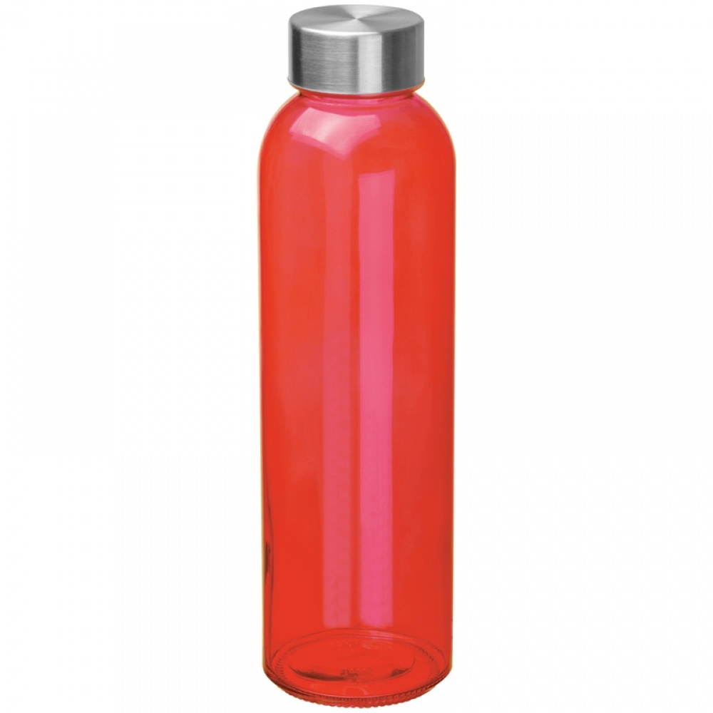 Logo trade reklaamkingitused foto: Klaasist joogipudel terasest korgiga, punane