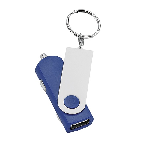Logo trade liikelahjat tuotekuva: Võtmehoidjaga USB vooluadapter autosse, sinine